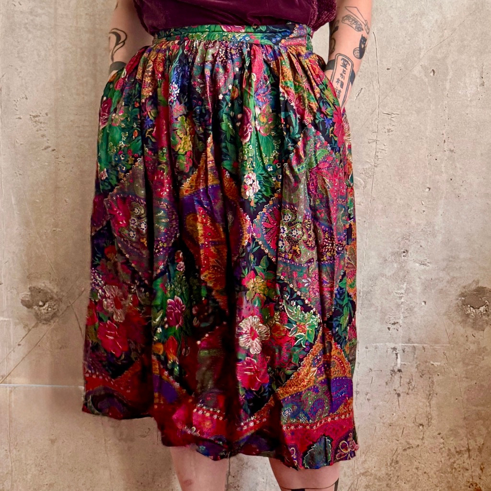 Vintage Ports International Paisley Midi Skirt Multi-color